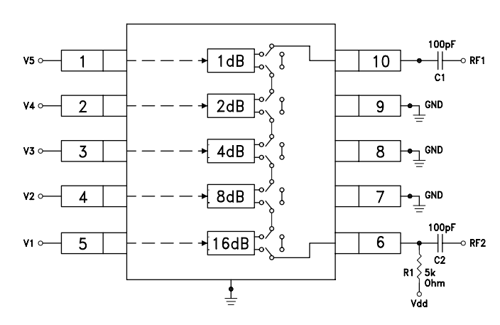 Applikations-Schaltungsdiagramm - Analog Devices Inc. HMC273A Digitaler Dämpfer